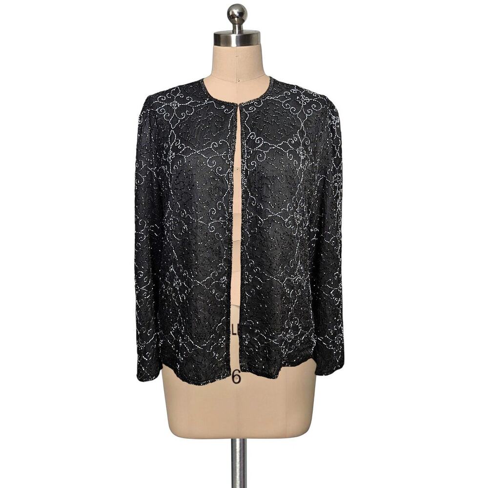 J.M.C Black Silver Beaded Beads Sparkling Evening Jacket  Petite Large